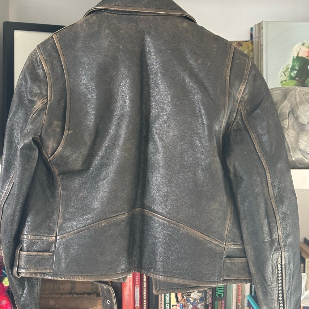 New never worn - distressed leather crop jacket